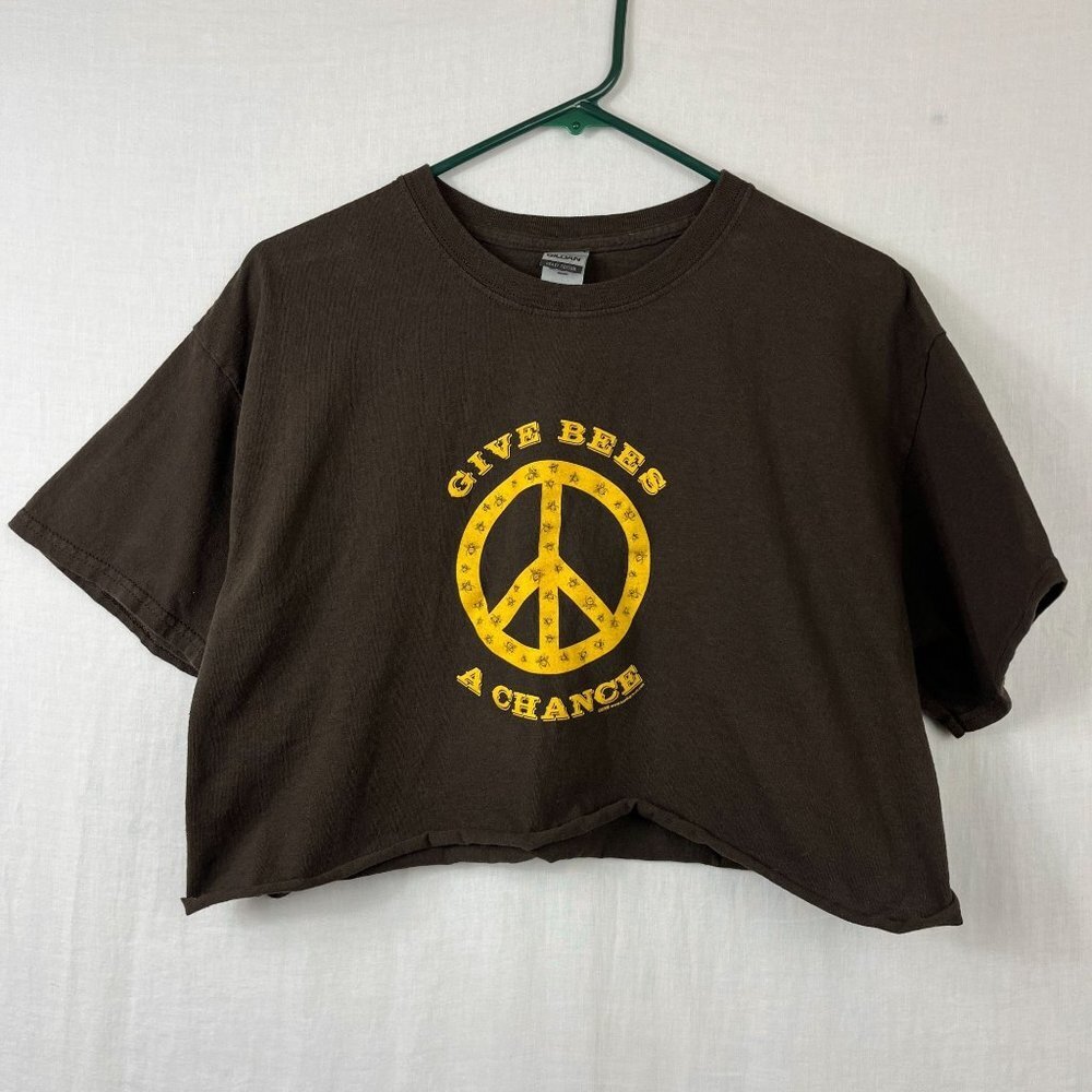 Peace Sign Bee Lover Cropped‎ Tshirt Adult L Hippie Farmer Grower Garden Indie